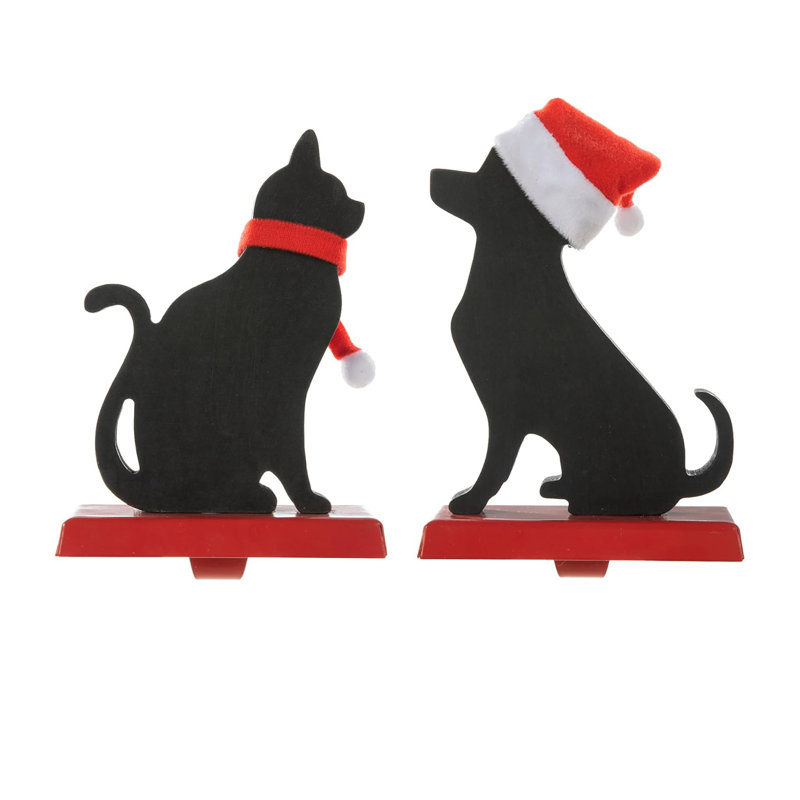 Porte-chaussette de Noël chat et chien noir