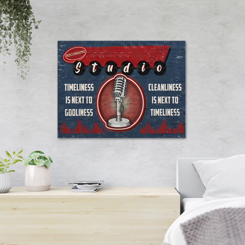 Un enregistreur dans un studio d'enregistrement - «Timeliness Is Side To Godness», 1 impression rectangulaire sur toile tendue