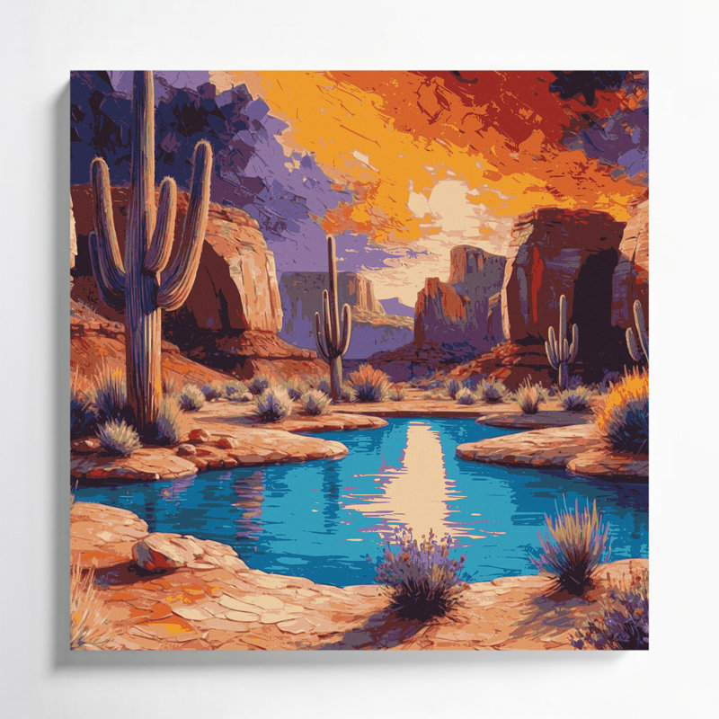 Art mural sur toile, "Oasis 104", paysage du sud-ouest, H 32 po x l 32 po