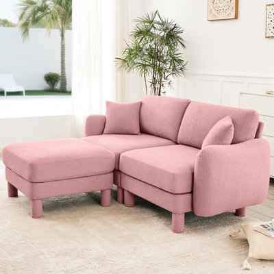 Tissu rose bouclé 2 avec coussins de siège incurvés et moelleux et rembourrage en mousse dense pour des recréations tranquilles