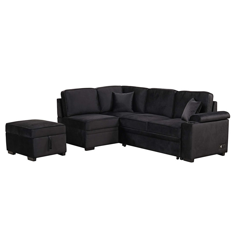 Canapé modulaire 3 pièces rembourré, Velours noir