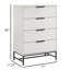 Commode haute Noro, 4 tiroirs de rangement, blanc moderne, métal noir