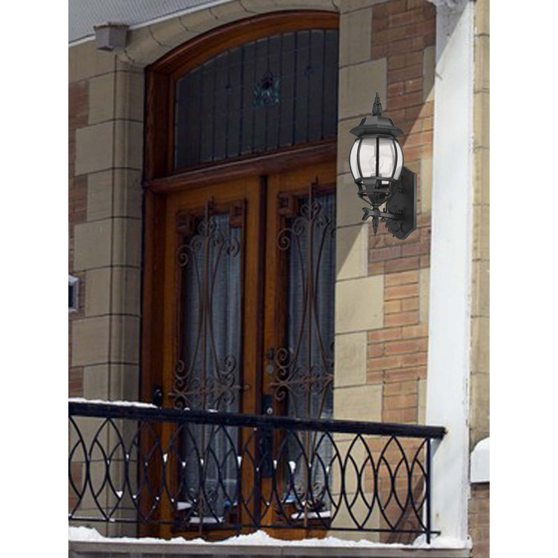 Lanterne murale d'extérieur 1 lumière en fonte d'aluminium noire avec verre biseauté transparent, Noir