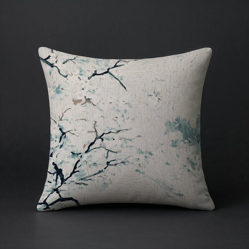 Modern Contemporary Indoor and Outdoor Throw Pillow, Green/Black Floral, Square 16"