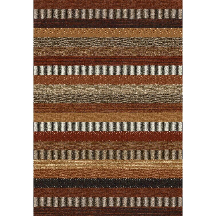 Thanh Striped Machine Woven Brown/Red Area Rug