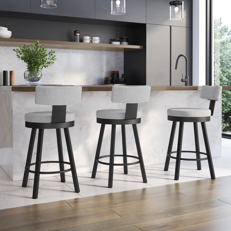 Morgan Swivel Counter & Bar Stool, Black, Bar Stool (30.63" Seat Height), Light Gray