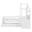 Lit simple avec canapé, lit plateforme pour enfants avec 2 tiroirs et tablettes de rangement, structure en bois de pin, blanc