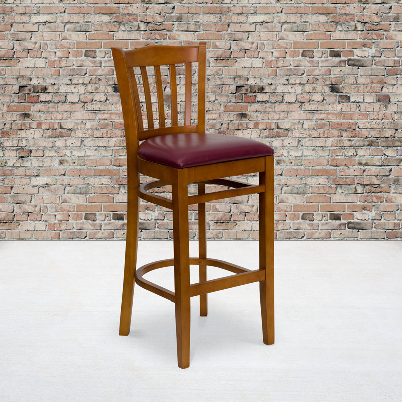 Tabouret de restaurant en bois à dossier à lattes Prompton, Cerise, Bourgogne, 1