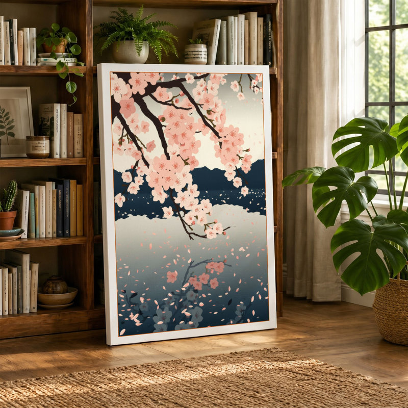 Moonlit Cherry Blossom Japandi - Wrapped Canvas, 30x20 - 76.2 x 50.8 cm, Sage Border