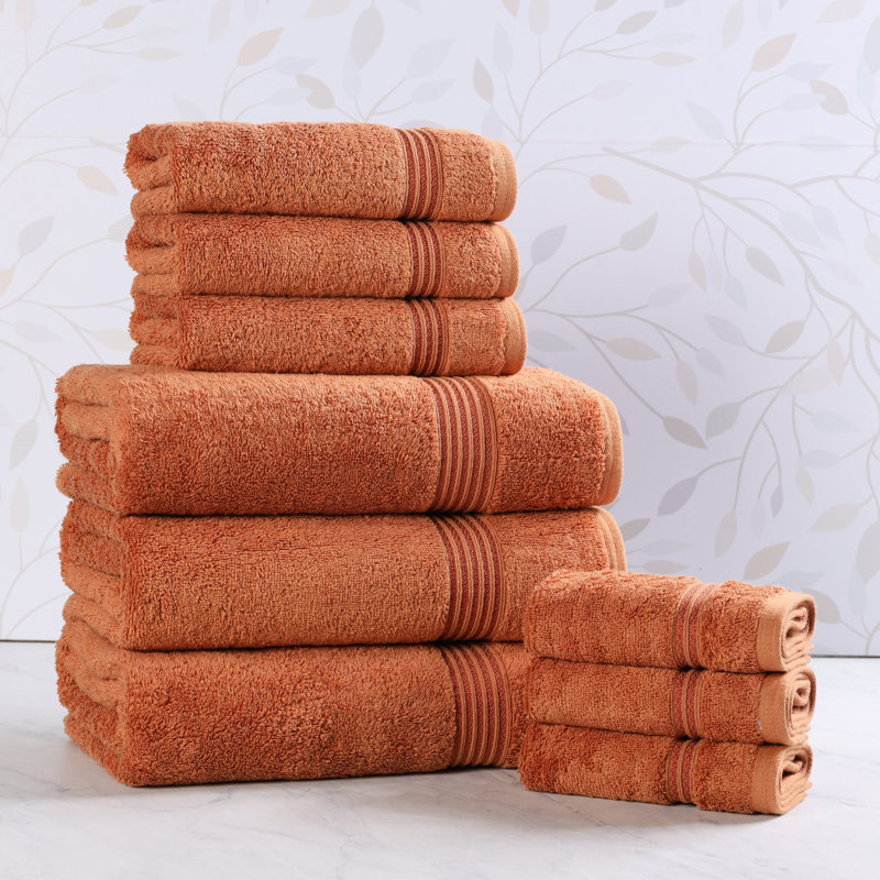 Glennet Heritage Egyptian Cotton Soft Absorbent 9 Piece Bathroom Towel Set, Caramel Brown