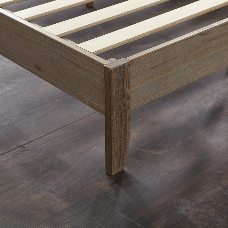 Lit plateforme en bois massif Chipman, Rustique naturel, Grand