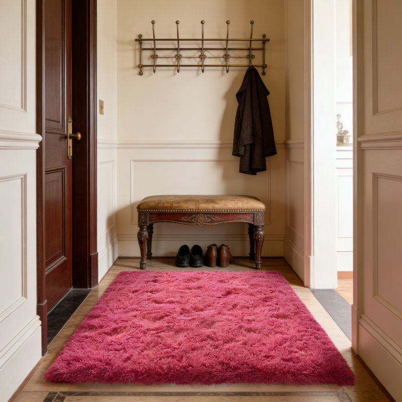 Shag Area Rugs for Living Room, 5x7 ft Soft Fluffy Rugs for Bedroom, Nursery, Kids Room Home Decor, Rose Red