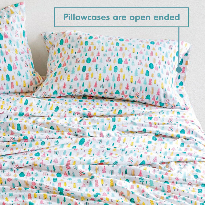 Ensemble de draps en coton 3 pièces pour lit simple XL, multicolore avec motif de sapins de Noël