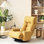 Chaise longue en métal jaune avec tête et taille réglables, confort d'assise long, chaise rotative rotative à 360 degrés et métal, housse de revêtement de siège