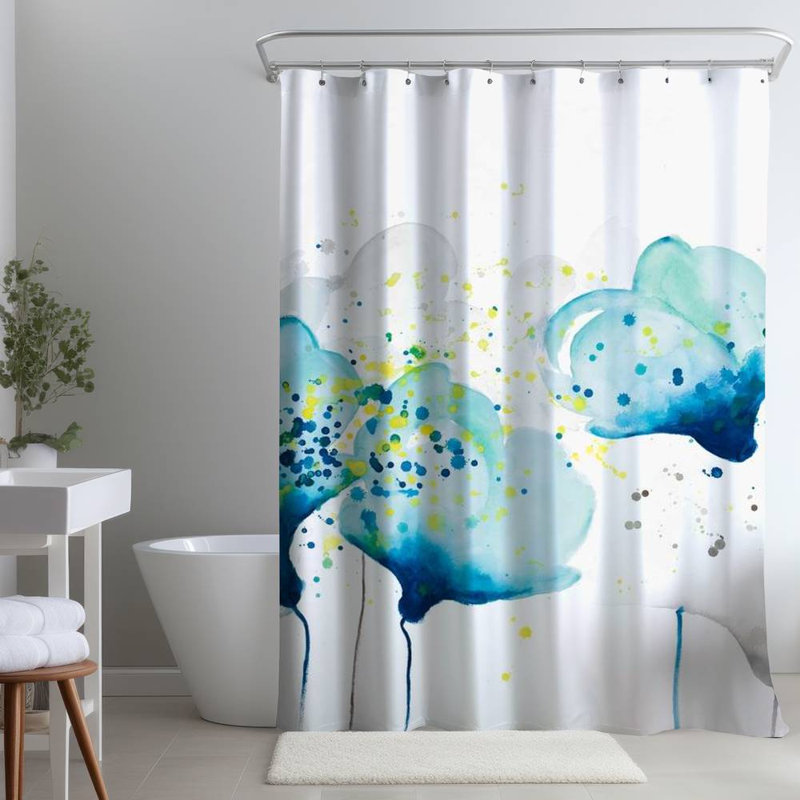 Floral – Polyester Shower Curtain, Dye Sublimation Print, 71" W × 74" L