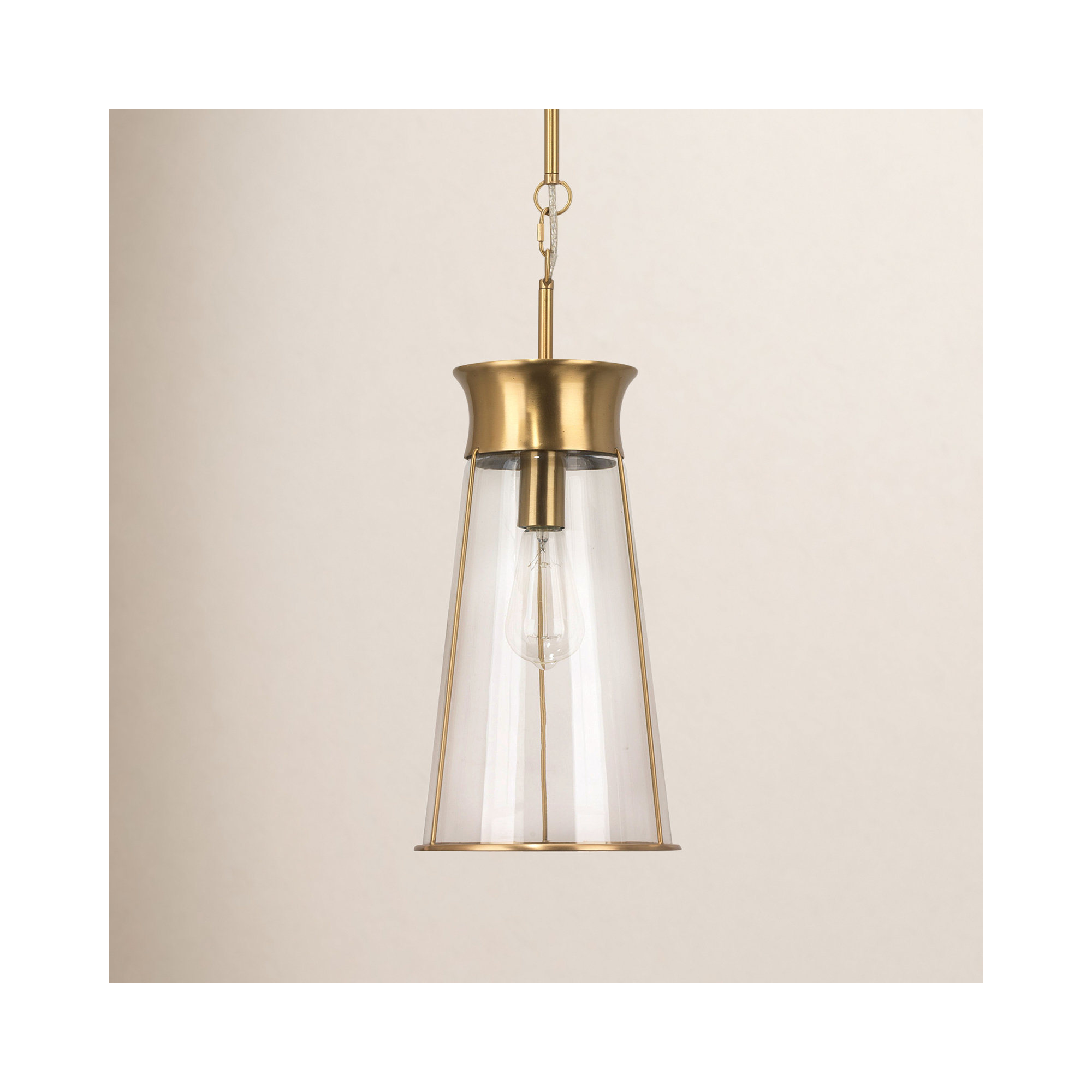 Single Light Glass Dimmable Pendant, Antique Brass