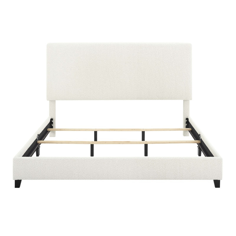 Grand lit plateforme tapissier blanc Boucle