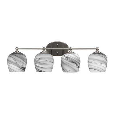Capri 4 Light Bath Bar Shown In Brushed Nickel Finish With 6" Onyx Swirl Glass