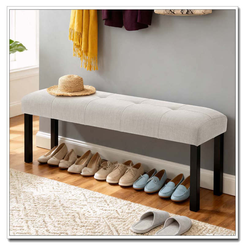 Banc de salle à manger moderne en lin capitonné, Beige