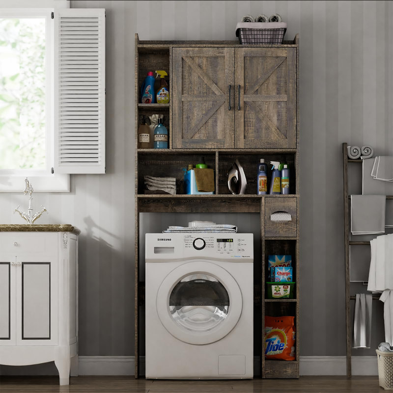 Armoire de rangement au-dessus de la toilette avec 2 portes de grange, Gris foncé