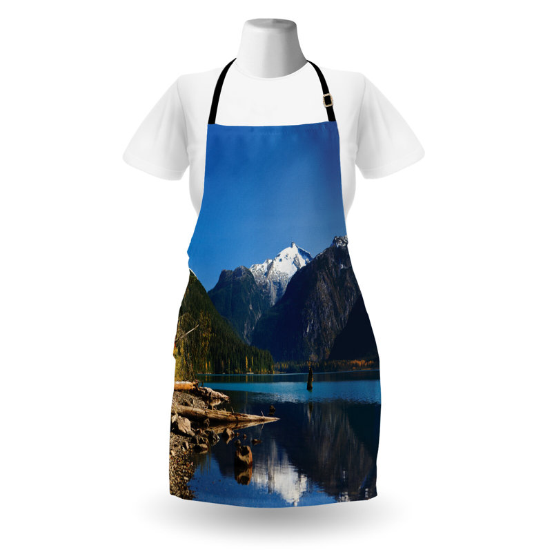 Tablier East Urban Home Landscape unisexe, arbres de montagne d'hiver, taille adulte, brun foncé et blanc