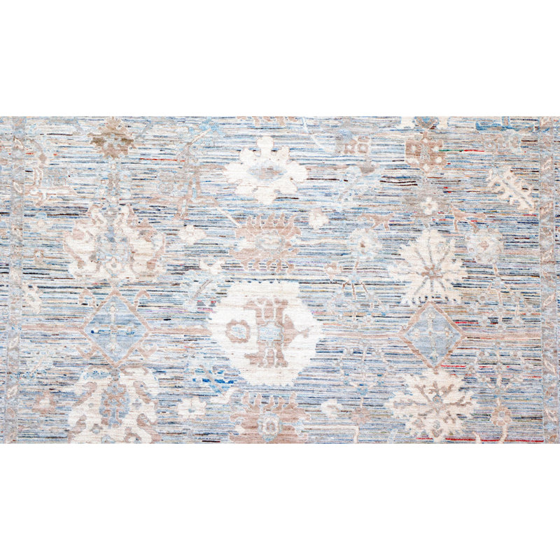 Hand Knotted Wool Area Rug in Silver