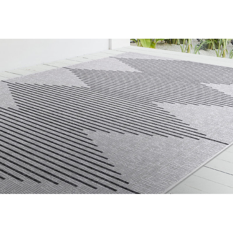 Tapis rectangulaire gris / noir en jute / sisal tissé à la machine Kilauri, Rectangle 1 pi 8 po x 2 pi 7 po