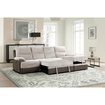 Kia Beige/Brown Sectional With Po And Usb