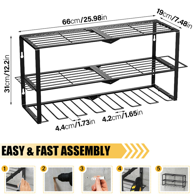 Metal Power Tool Organizer With 7 Drill Holder, Garage Storage Rack For Cordless Tools, Workshop Shelf Option, Great 'S Day Present Lovers, Easy To Install And Multi - Use Heavy Duty Rack, Compatible