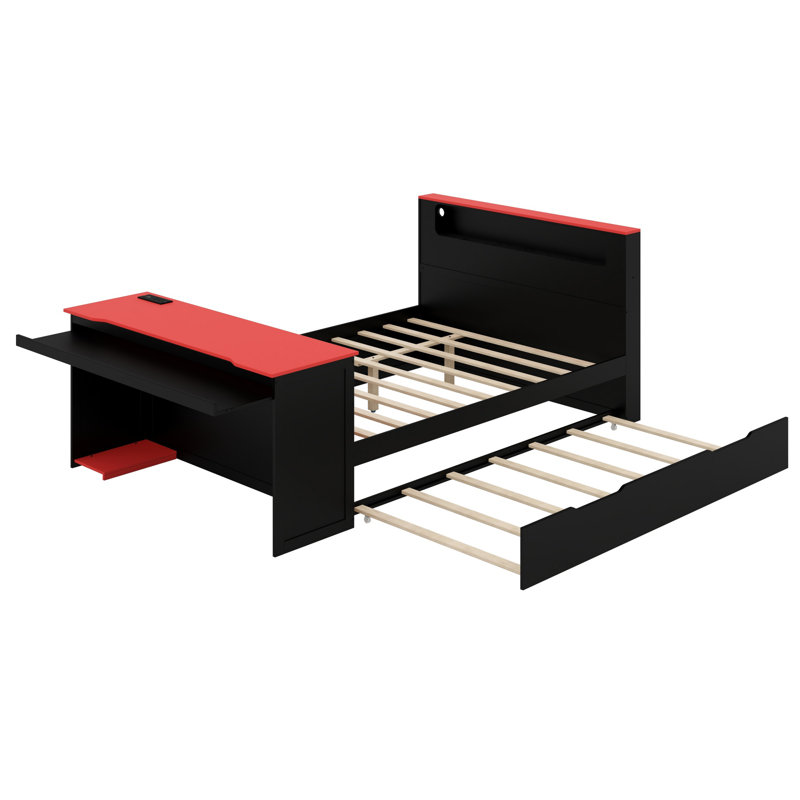 Lit de jour avec couchette et bureau, Noir et rouge