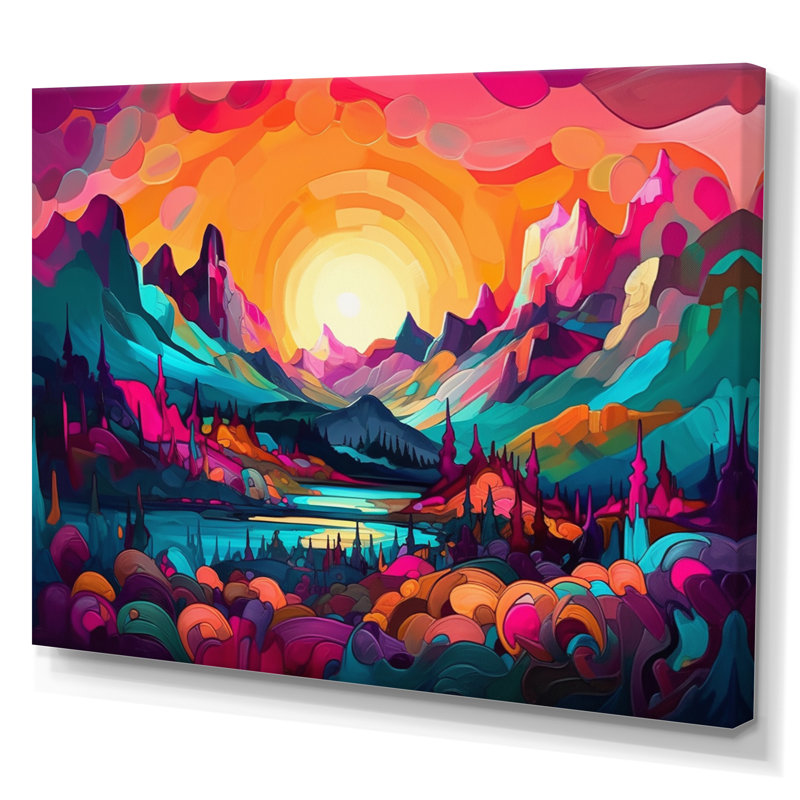 " Vibrant Sunset Shining Over Mountains III ", 12" H x 20" W x 1" D, Wrapped Canvas