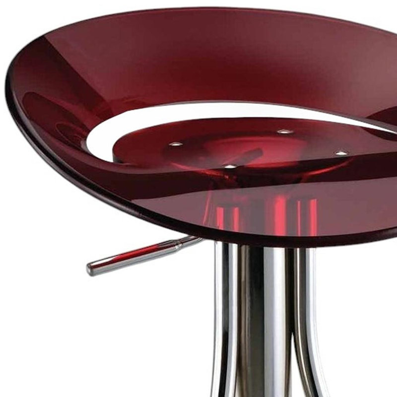 Chaise de bar à hauteur réglable en acrylique rouge et argenté à dossier bas