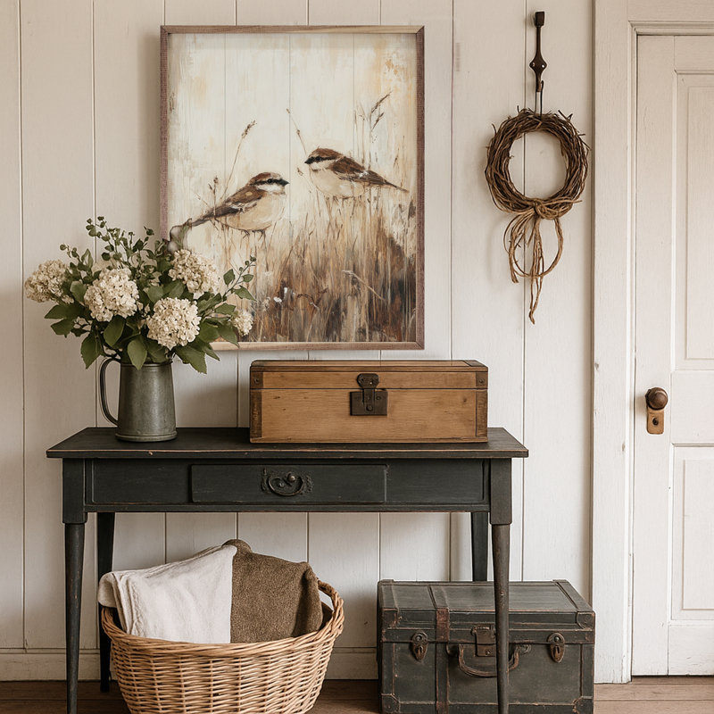 Oiseaux dans les hautes herbes par Petals Prints Design, H 10 po x l 8 po