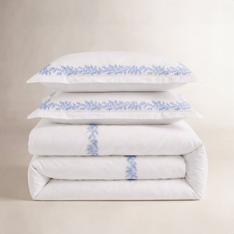 Benna Sateen Duvet Cover, Queen Duvet Cover + 2 Standard Shams, Blue/White