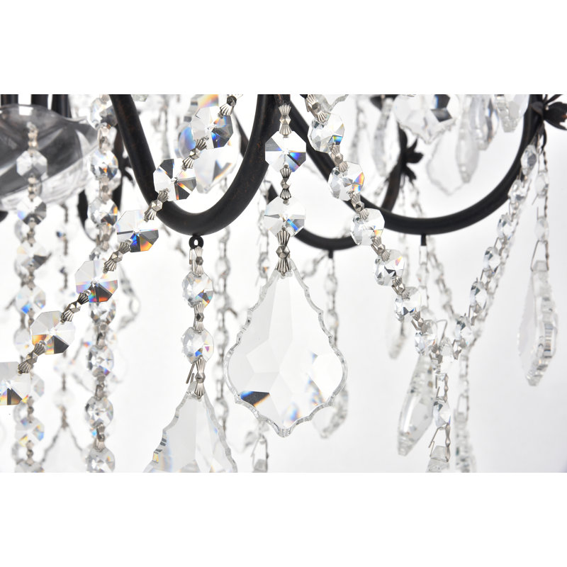 Lustre classique / traditionnel de style bougie avec détails en cristal, Coupe royale, 6 lum`ières, Bronze foncé