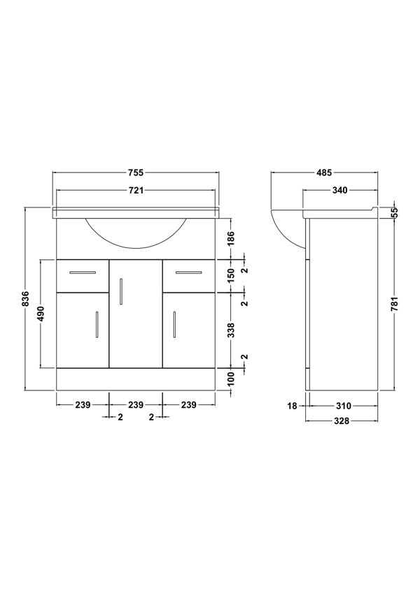 Nuie Mayford 755mm Single Bathroom Vanity with Integrated Vitreous ...