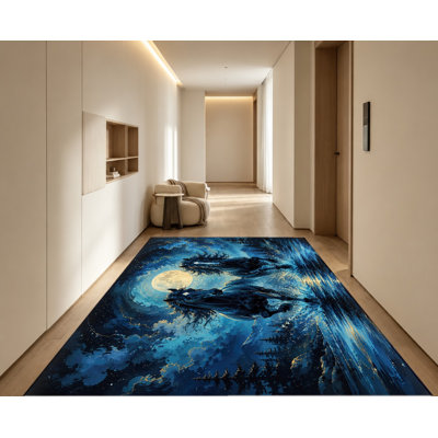 Mystical Midnight Horse Area Rug, Moon Galaxy Equestrian Pattern, Non-Slip Floor Carpet, Artful Indoor Home Decor for Living Room, Bedroom, Hallway, Game Room, Game Room