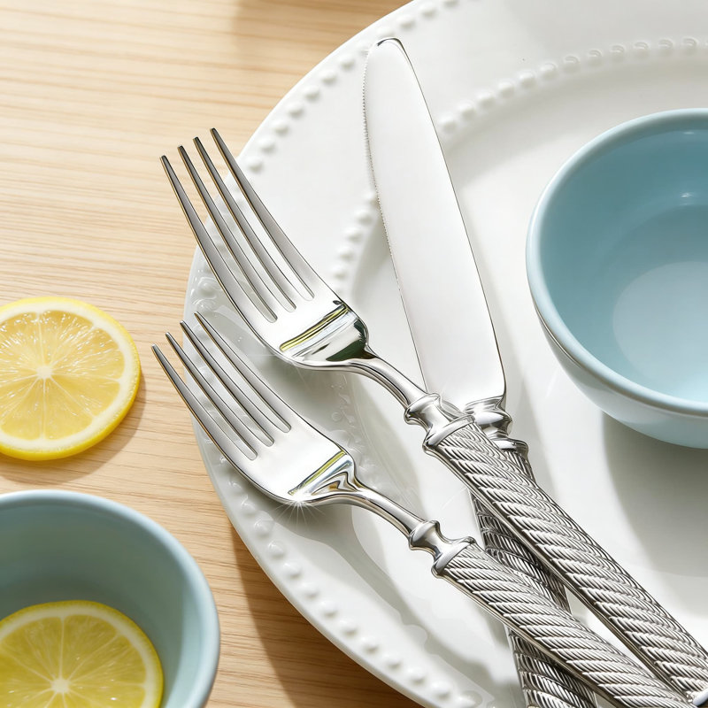 60-Piece Retro Rope-Pattern Flatware Set, Handcrafted Texture Handles, 18/10 Stainless Steel, Dishwasher Safe, Durable Cutlery For Everyday Dining And Special Occasions