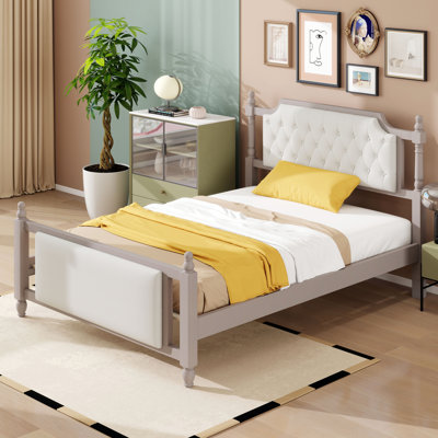 Lit plateforme tapissier avec tête de lit capitonnée à boutons, lit en bois avec tête et pied de lit en velours