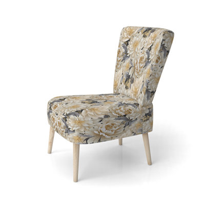 Chaise d'appoint rembourrée beige avec motif de pivoines et de tranquillité Beige