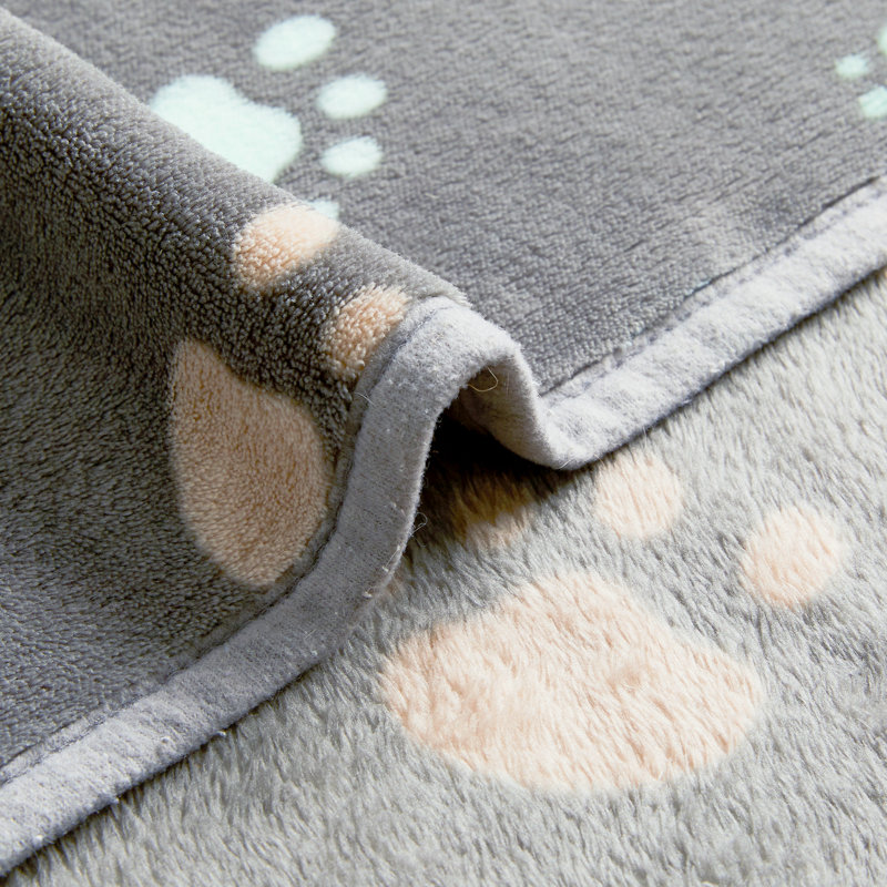 Gray Paw Print Fleece Pet Blanket for Giant Breeds