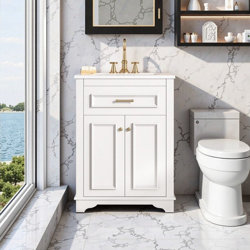 Meuble-lavabo de 24 po avec lavabo en céramique intégré, Blanc