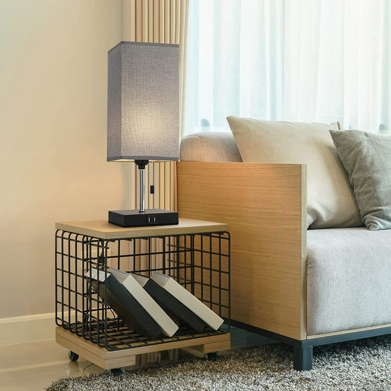 Ensemble de 2 lampes de table carrées avec deux ports de charge USB gris