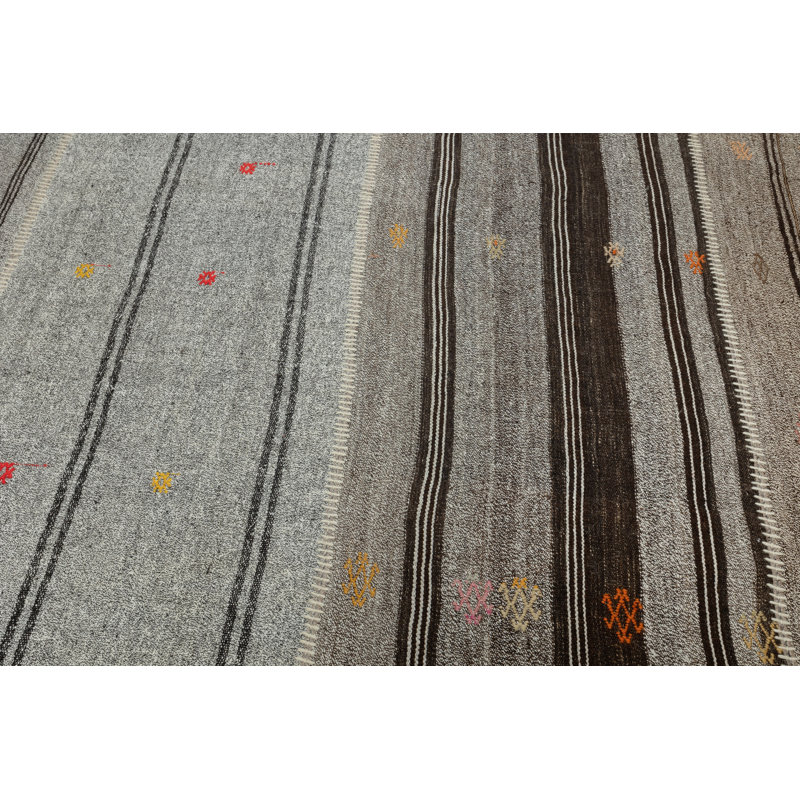 Kilim gris rétro 9,7 x 14,2 pi Tapis ajustable tissé à la main. Grand tapis