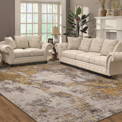 Golden Mist Abstract Distressed Machine Washable Area Rug