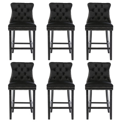 Velvet Upholstered Bar Stool With Button Tufted Back (Set Of 6)
