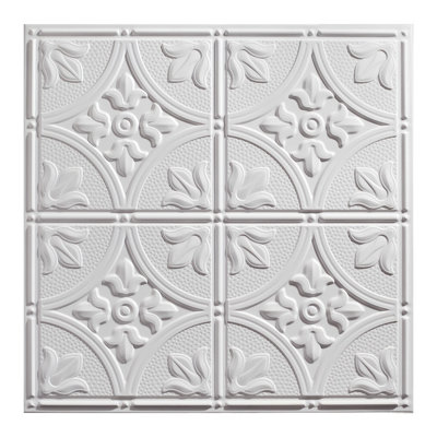 Genesis 2ft x 2ft White Antique Ceiling Tiles - Easy Drop-in Installation – Waterproof, Washable and Fire-Rated - High-Grade PVC to Prevent Breakage - Package of 12 Tiles