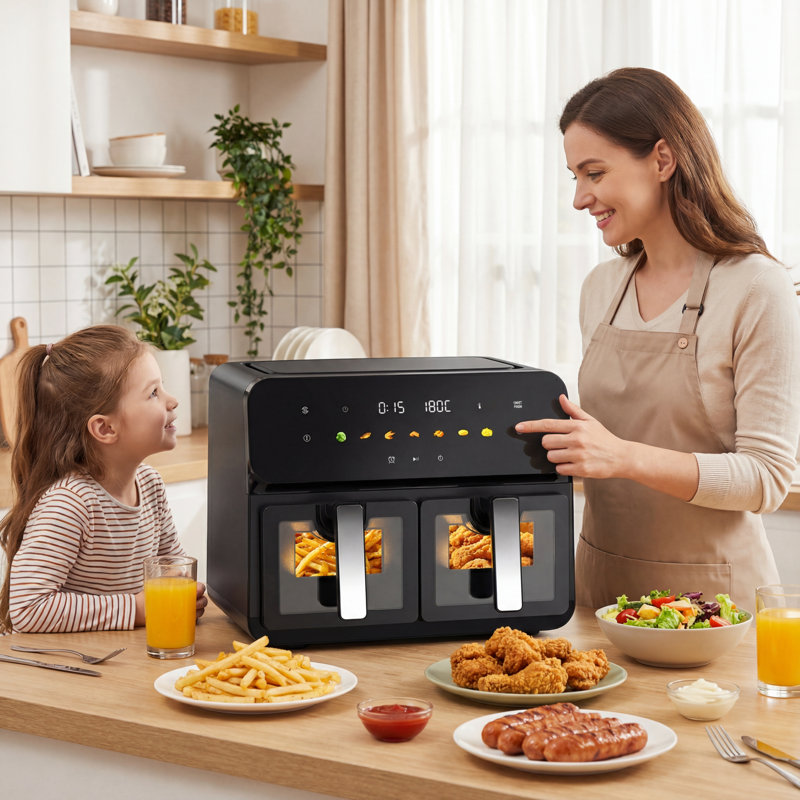 Friteuse à air à double panier 10 pte, double panier 2 x 5 pte avec écran tactile numérique et SyncCook, 1700 W