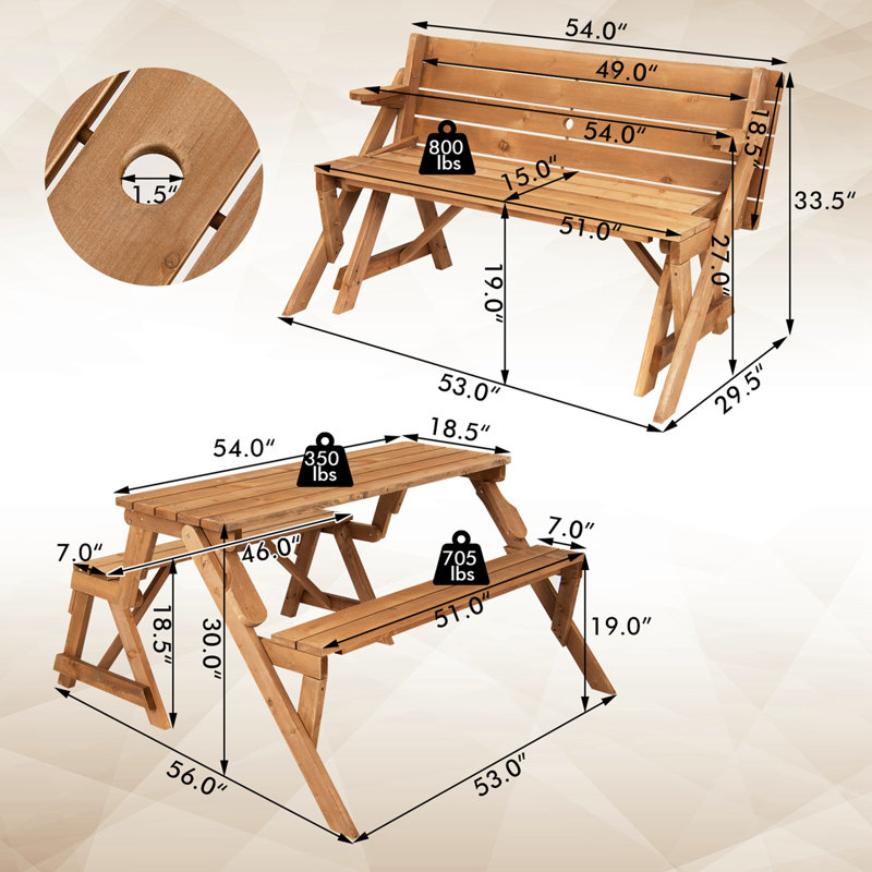 Banc convertible en bois Kellis