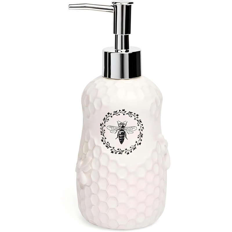 Distributeur de savon en céramique Honey Bee, paquet de 1 (blanc)